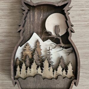 Hibou 3D décoratif en bois teinté