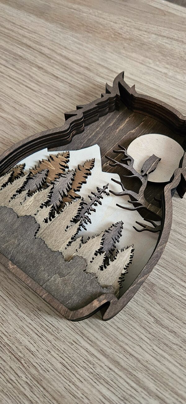 Hibou 3D décoratif en bois teinté – Image 2