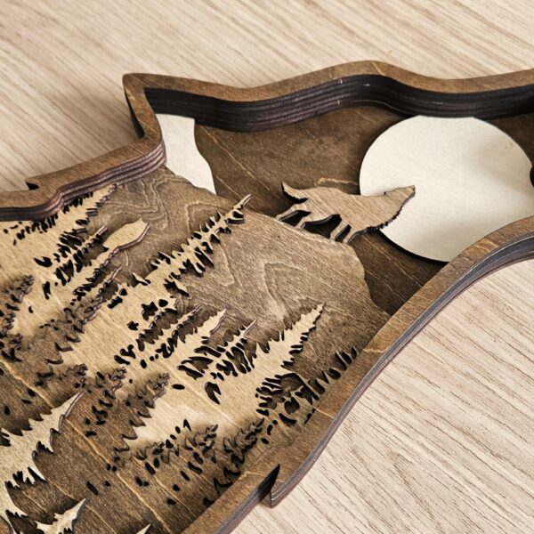 Loup 3D décoratif en bois teinté – Image 3